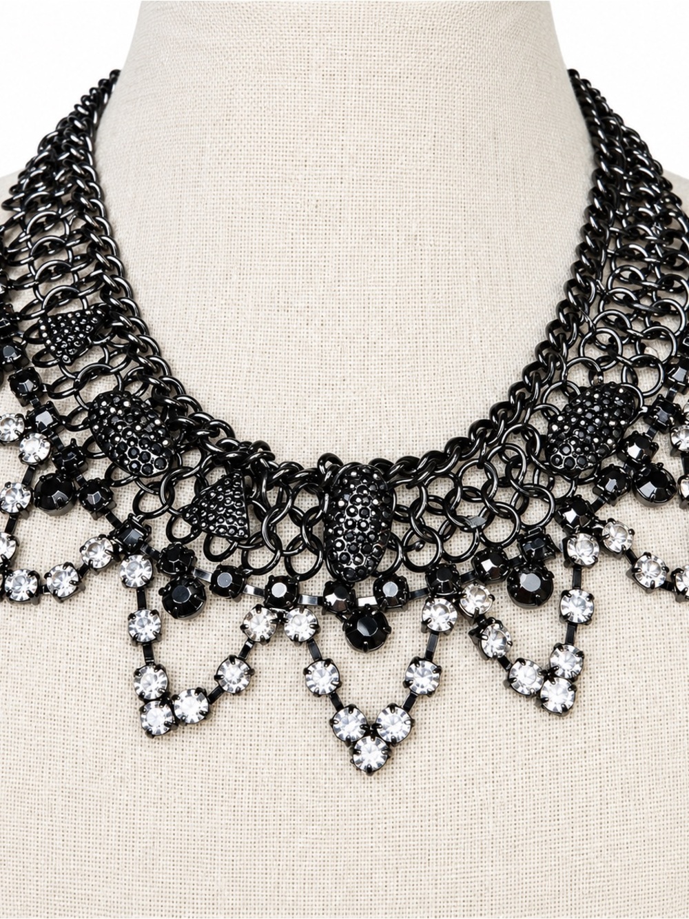 INC International Concepts Gunmetal Rhinestone Bib Statement Necklace